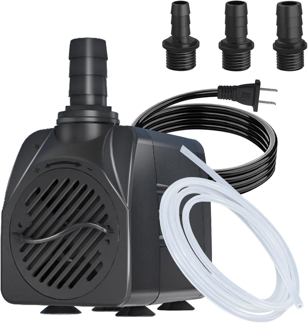 Zoronk auto shut off submersible pond pump front view showing adjustable flow control knob