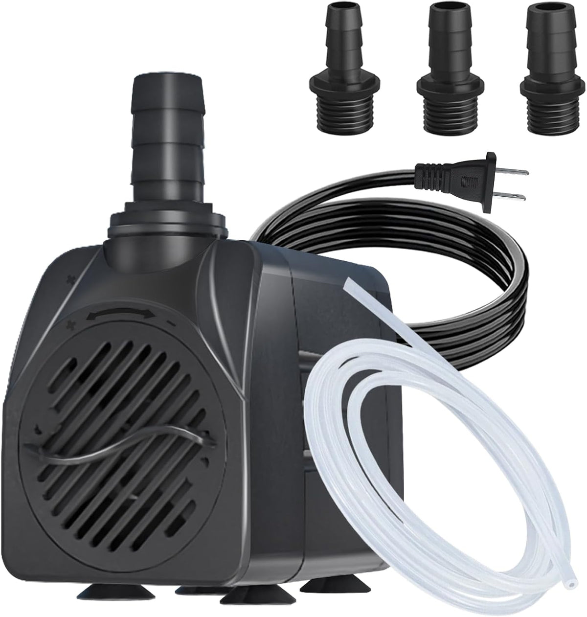 Zoronk auto shut off submersible pond pump front view showing adjustable flow control knob
