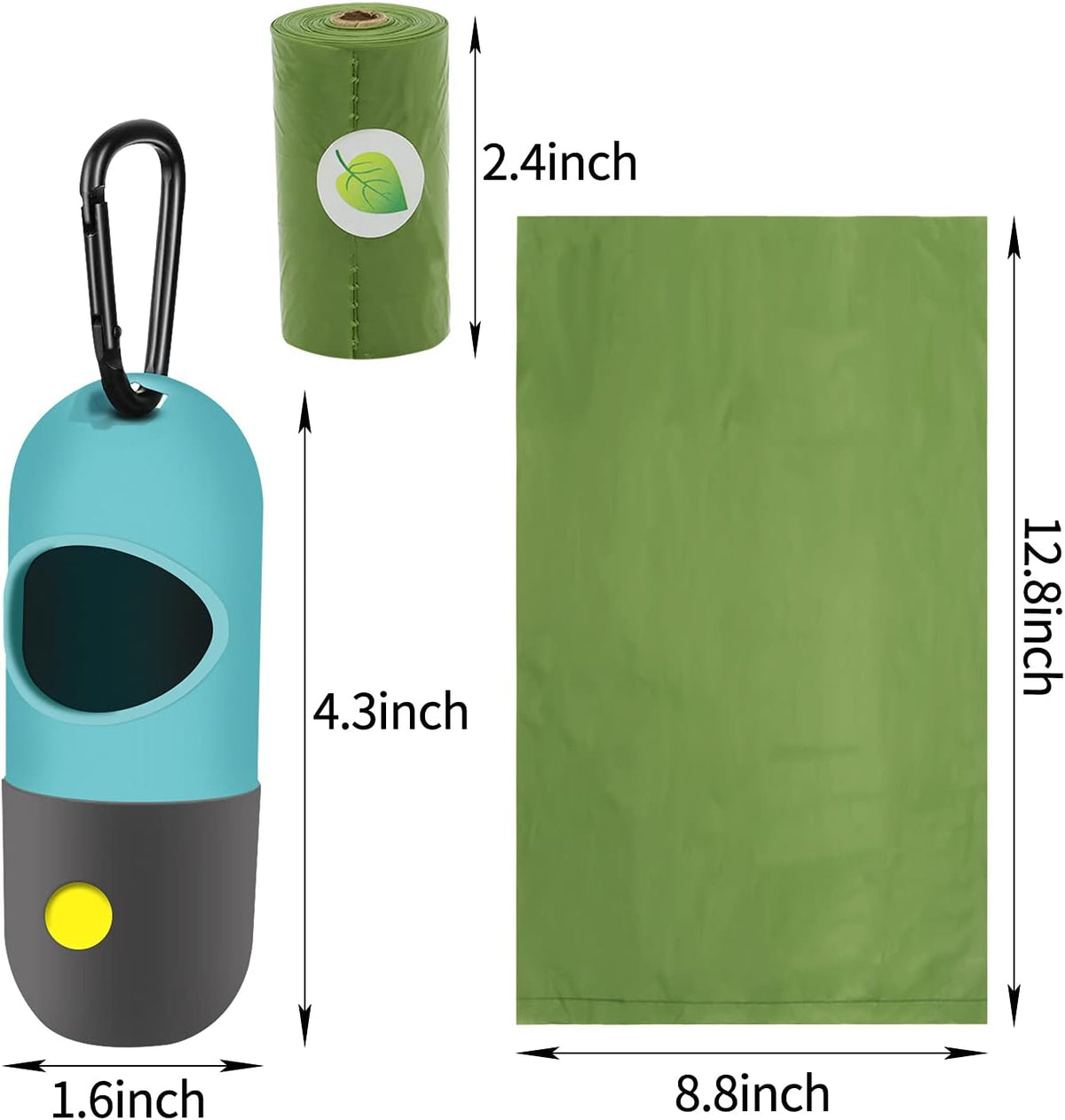 Blue and gray Eliamo pet waste bag holder showing secure metal carabiner clip