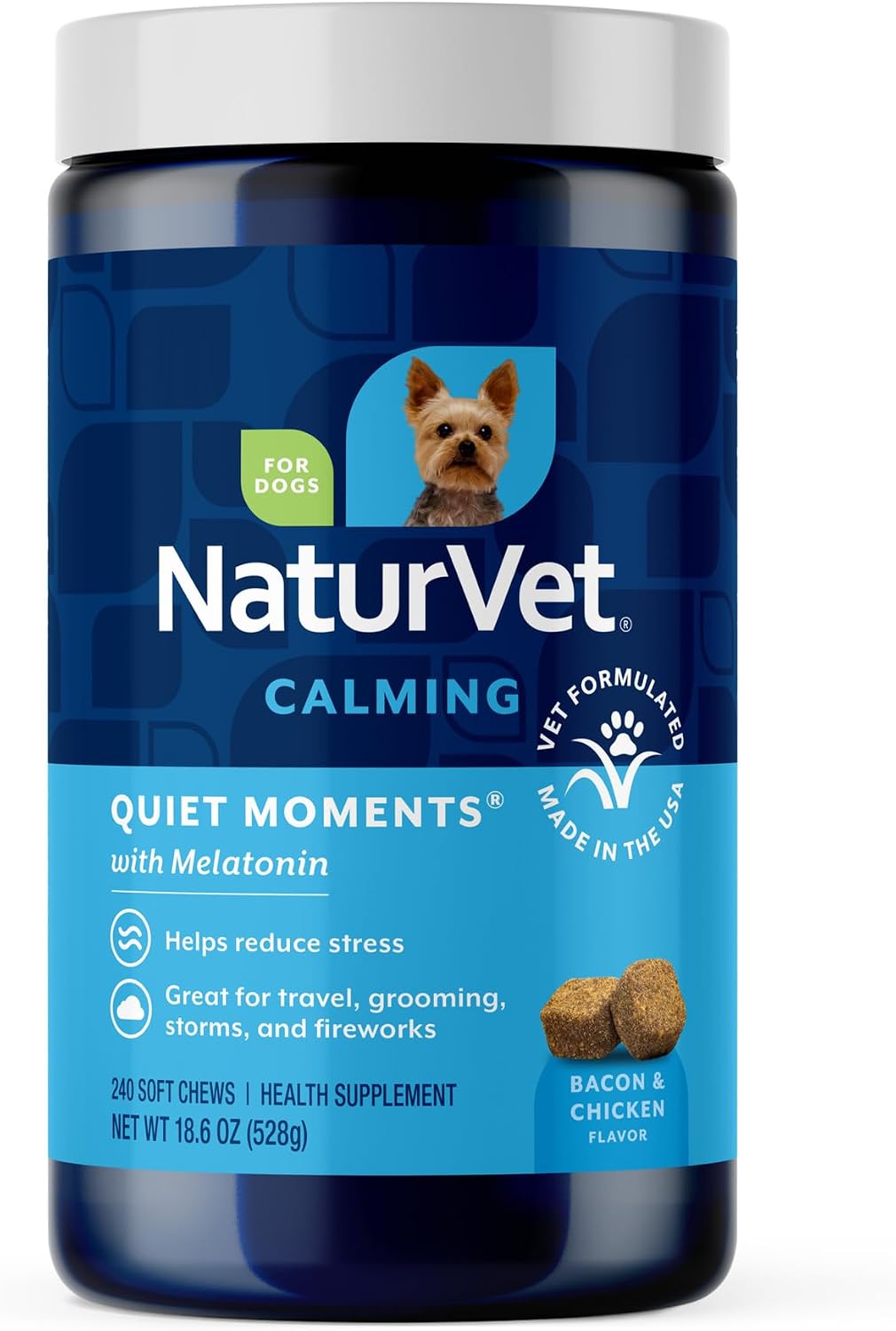 Veterinarian formulated NaturVet calming aid soft chews for thunderstorm stress relief