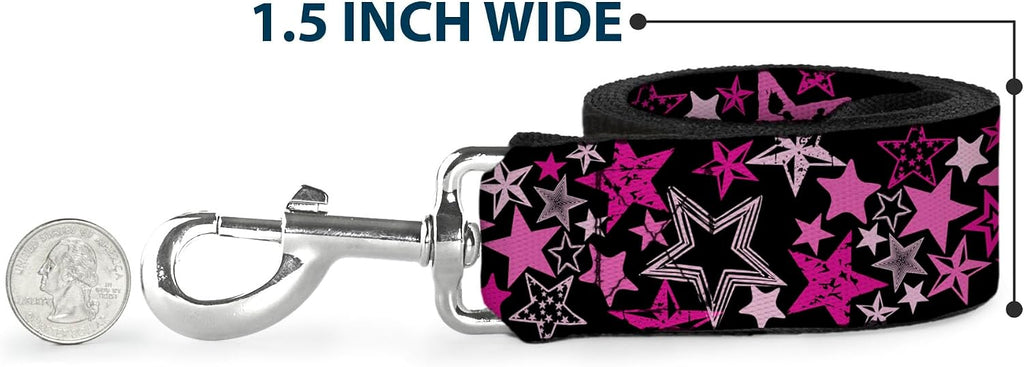 Lifestyle presentation of the Buckle-Down Stargazer black and pink pet leash.