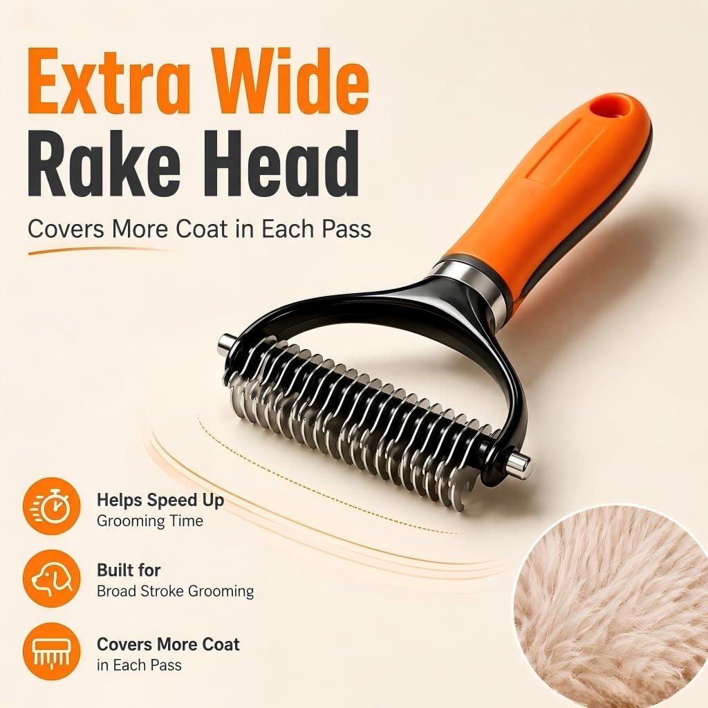 Orange anti-slip handle of FURminator deshedding brush