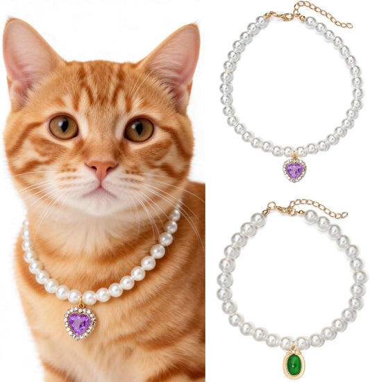 Accesyes cat and dog pearl collar set front view