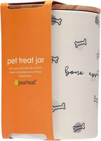 Close up of Pearhead Bone Appetite ceramic canister script