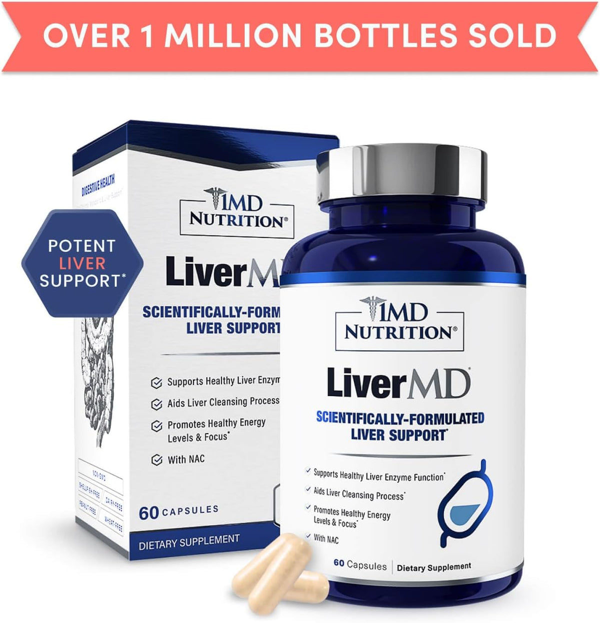 1MD Nutrition LiverMD - Liver Support Supplement | Siliphos Milk Thistle Extract & NAC - Supports Healthy Energy, Immunity & Overall Health - Liver Cleanse & Support | 60 Capsules - Image 8
