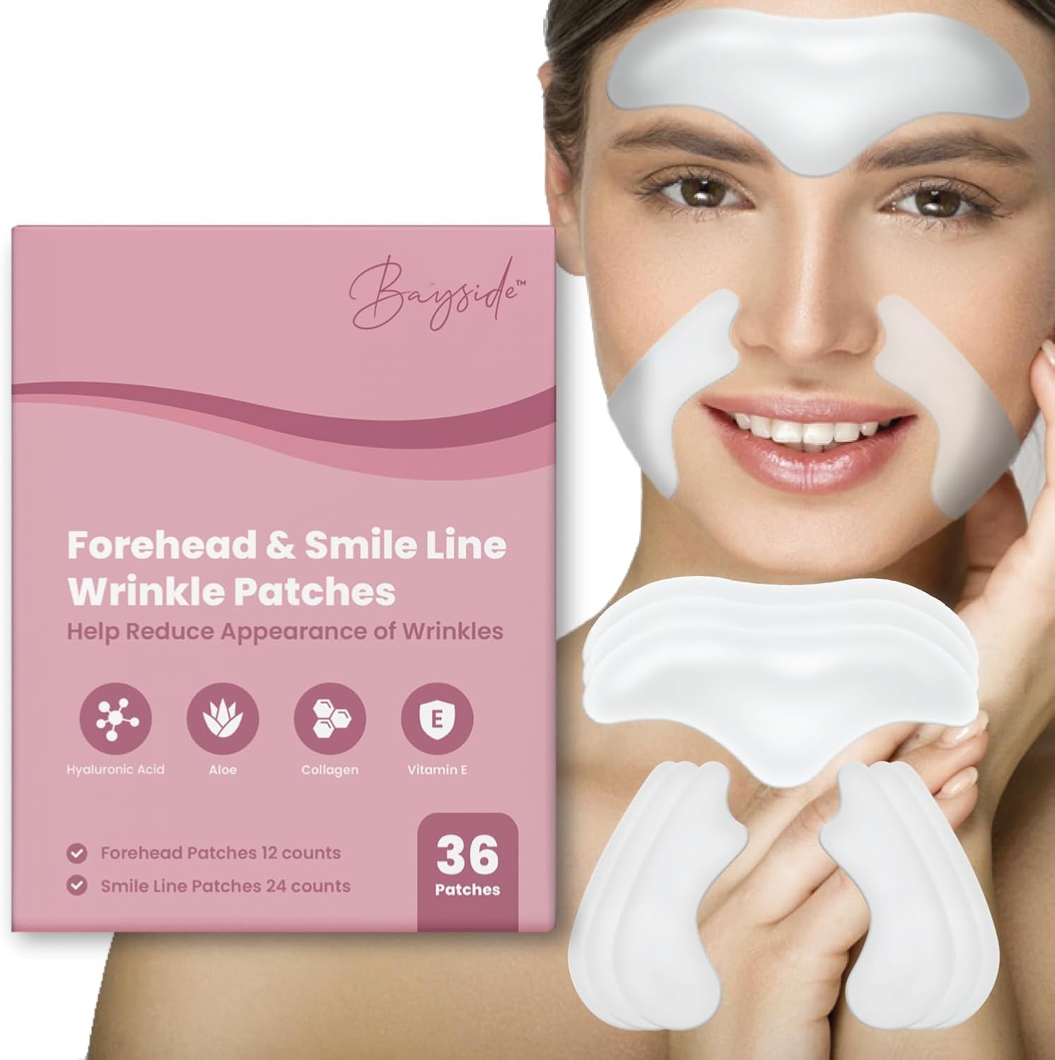 Bayside forehead wrinkle patches and smile line patches front view box packaging