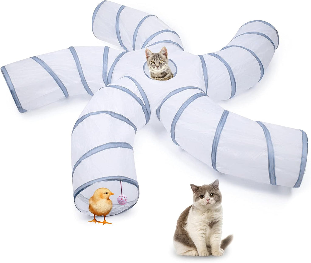 EGETOTA Cat Tunnel for Indoor Cats Large, with Play Ball S-Shape 5 Way Collapsible Interactive Peek Hole Pet Tube Toys, Puppy, Kitty, Kitten, Rabbit (Blue & Black) - Image 9