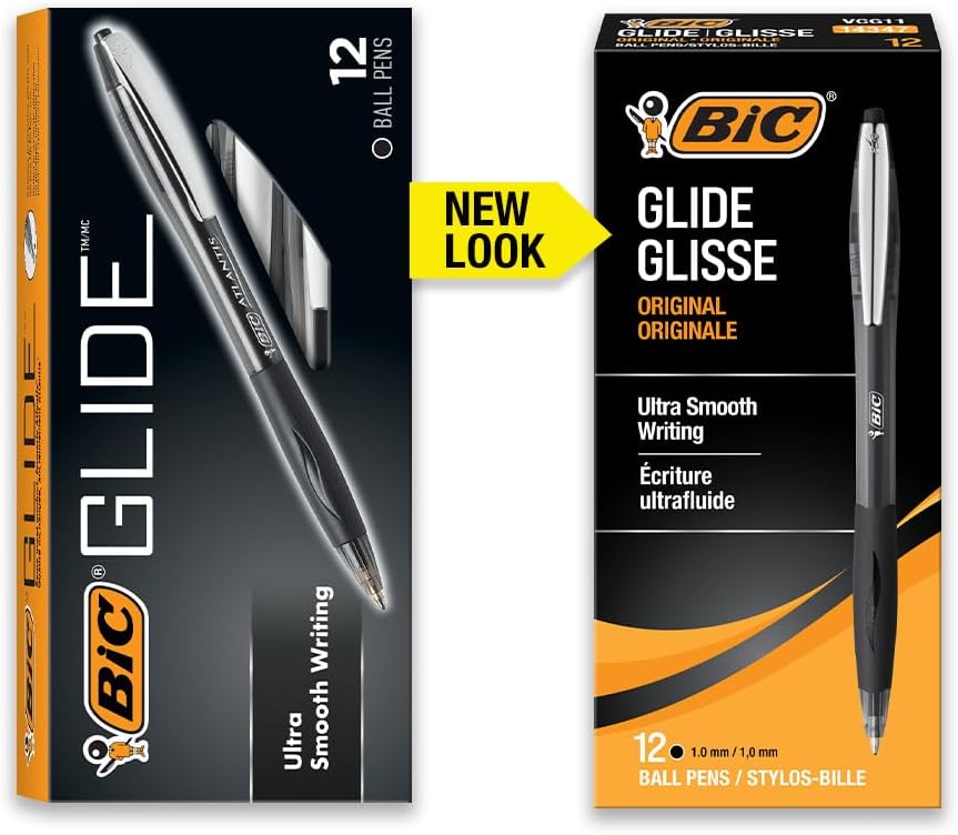BIC Glide Black Retractable Ballpoint Pens, Medium Point (1.0mm), 12-Count Pack, Ultra Smooth Writing Black Pens - Image 2