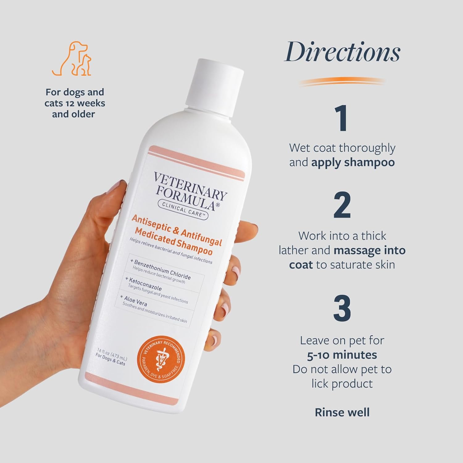 Close up of Veterinary Formula antiseptic shampoo label