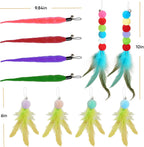 Durable non toxic cat feather wand toy being assembled for active indoor exercise
