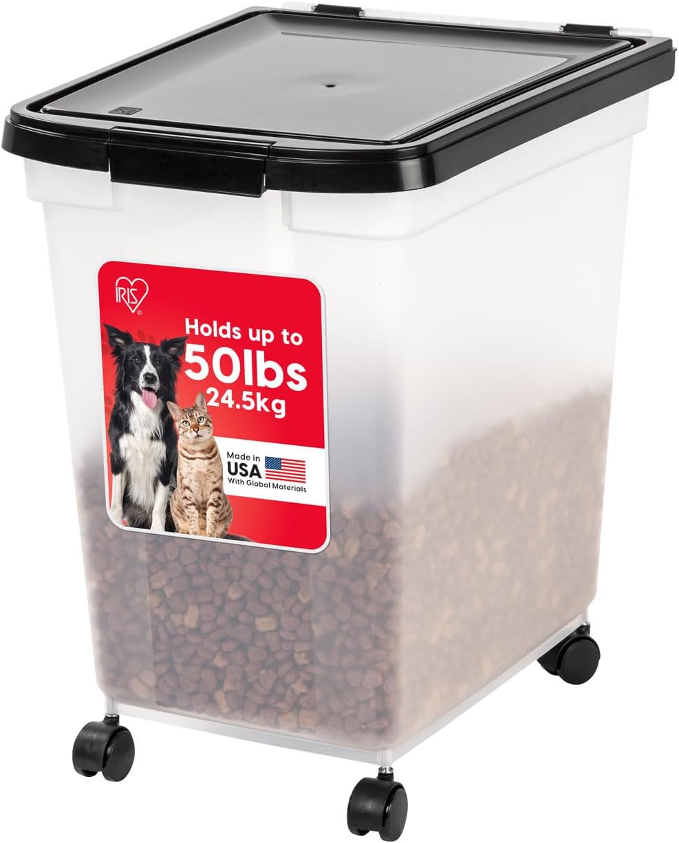 IRIS USA Dog Food Storage Container 50 lbs, with Removable Rolling Wheels & Included Scoop, for Dog Cat Bird and Other Pets, Food Storage Bin, Keep Fresh, Made in USA, Clear/Dark Gray - Image 10