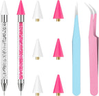 Oifen rhinestone picker tool front view with wax pencils and tweezers