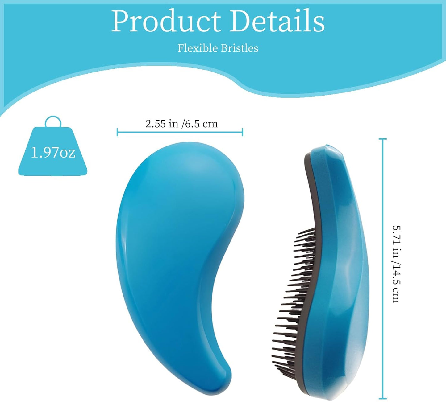 Ergonomic blue puppy grooming brush angled profile for small dog breeds