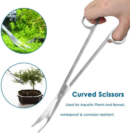 Capetsma fish tank cleaning kit highlighting the curved aquatic scissors for carpet plants.