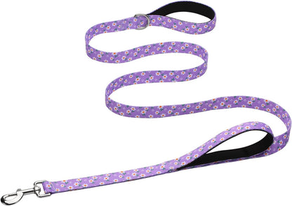 Hikiko Cute Girl Double Handle Dog Leash 6 Foot Padded Traffic Handles for Walking Training (Purple Floral, 6ft) - Image 14