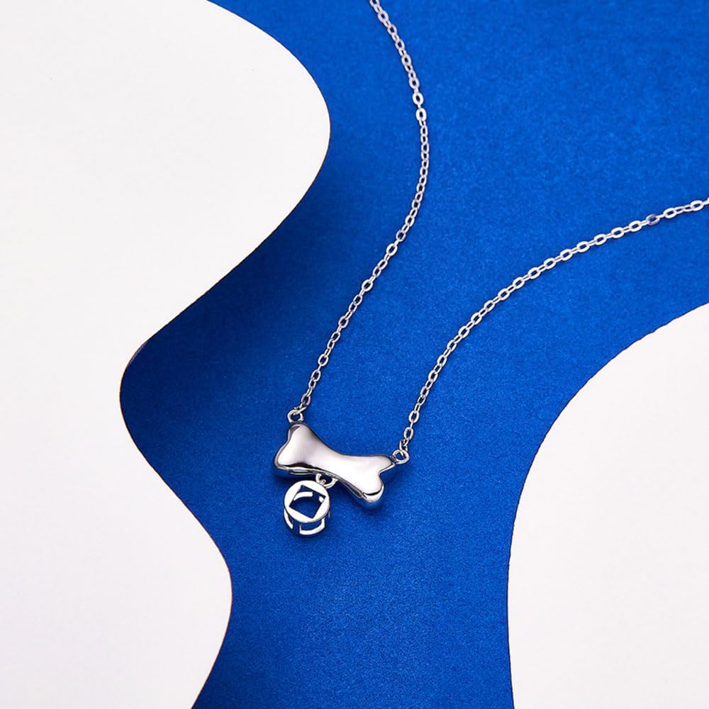 Wexibauyl silver tone pet memorial necklace on a presentation cushion.