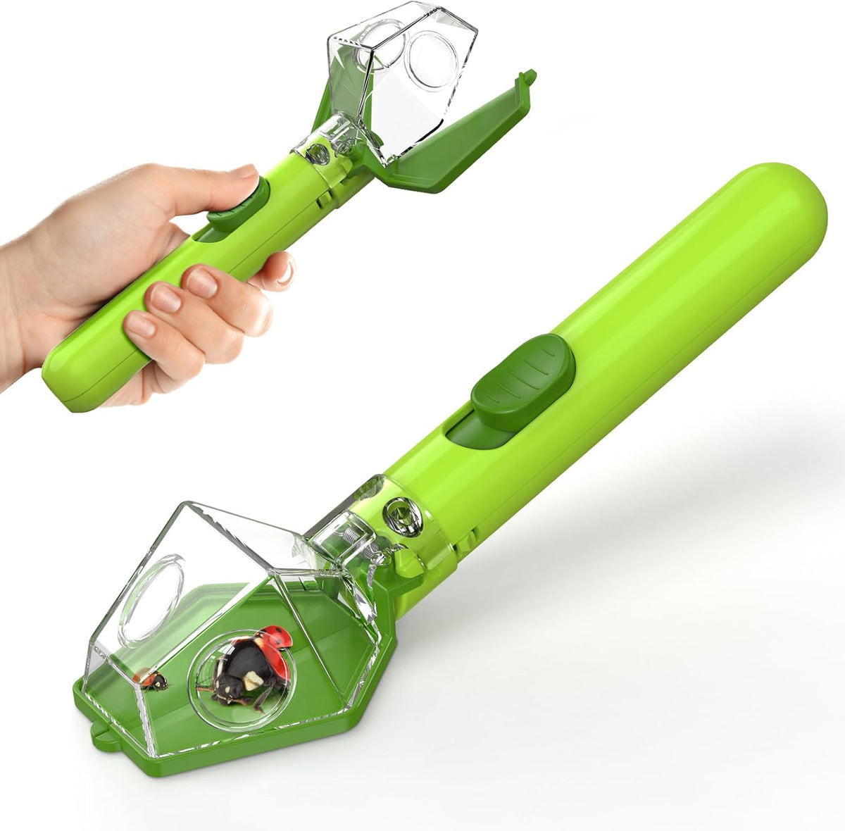 LEUOA bug catching kit for kids front view showing green handle and clear chamber