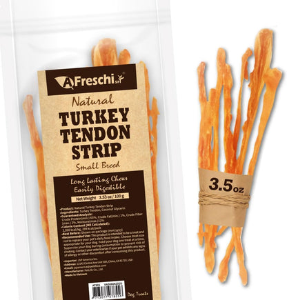A Freschi srl Turkey Tendons for Dogs, USA-Sourced Human Grade, Rawhide-Free Long-Lasting Puppy Chews, All Natural Hypoallergenic Dog Treats for Small Breeds, Strips, 3oz Pack - Image 14