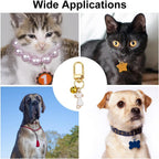Group shot of colorful enamel pet bell charms on a white background