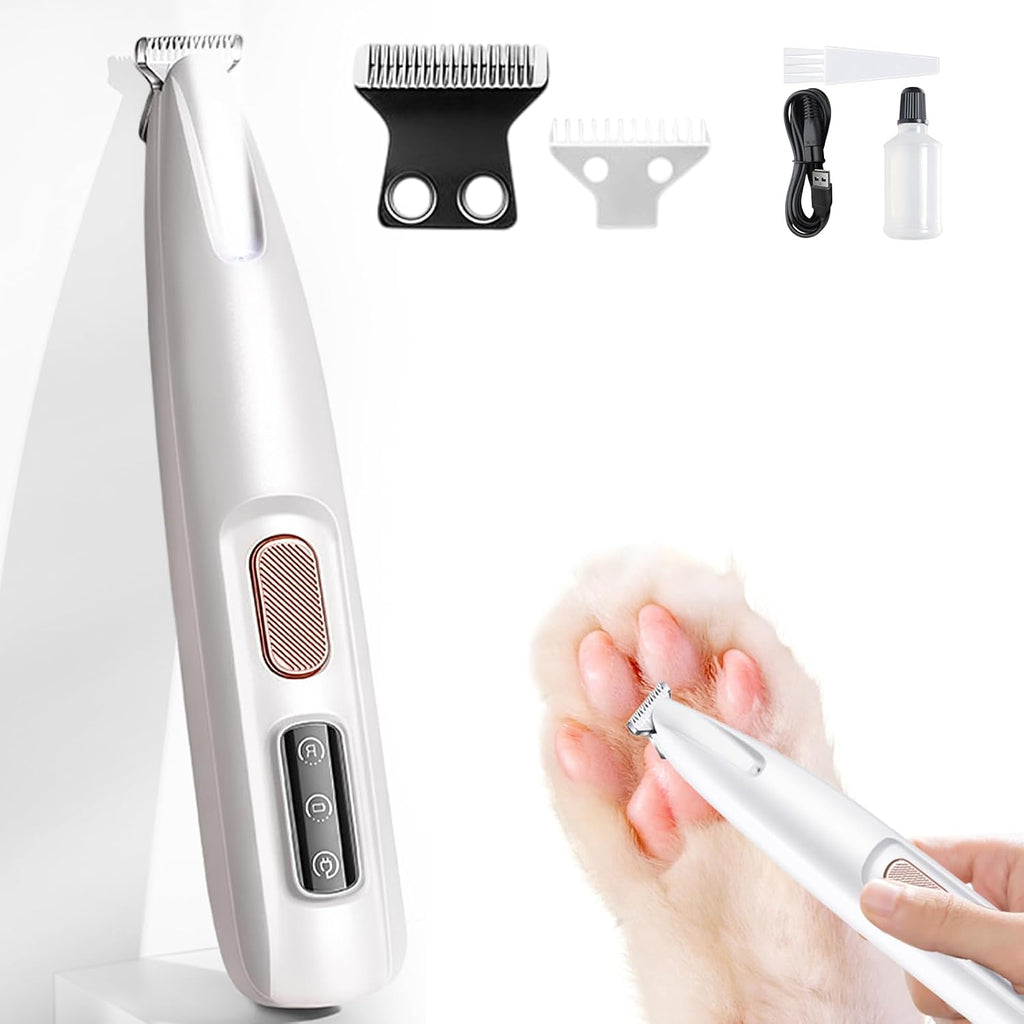 Generic Pet MicroPrecision Trimmer front view showing the white ergonomic handle and built-in LED light.