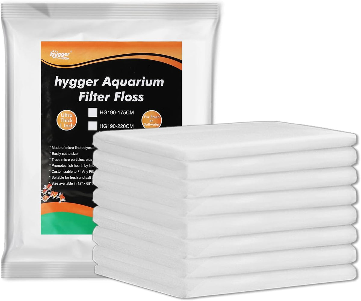 Hygger aquarium filter floss front view showing one inch thick poly fiber texture