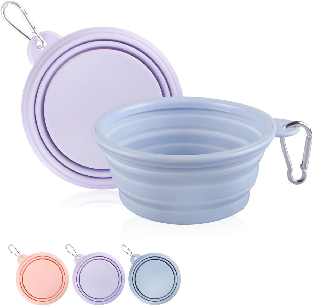 Collapsible Dog Bowls 2-Pack, Portable Travel Dog Bowl with Carabiner, Food-Grade Silicone Pet Bowl for Hiking, Walking (Macaron Pink and Violet) - Image 12