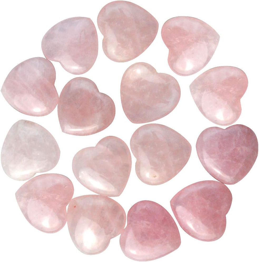 Marrywindix Natural Rose Quartz Healing Crystal Heart Stones set of 15 pieces.