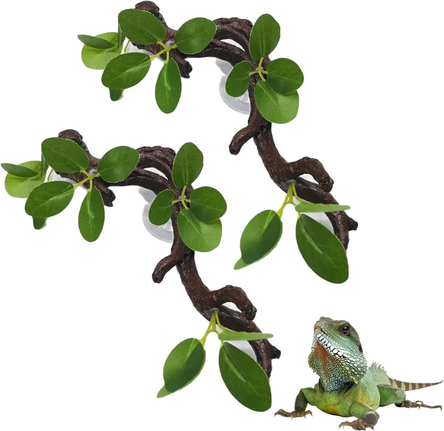 PINVNBY Reptile Corner Branch Resin Climb Tree Branch Decor with Leaves Terrarium Plant Decoration with Suction Cup Gecko Plant Ornament for Amphibian Lizard Snake Climbing (1 Pcs) - Image 9