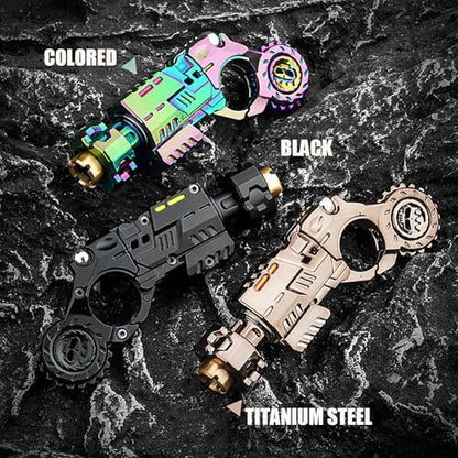 Yiuhhad premium unboxed mechanical fidget gun gadget showing the intricate spring loaded tail button setup