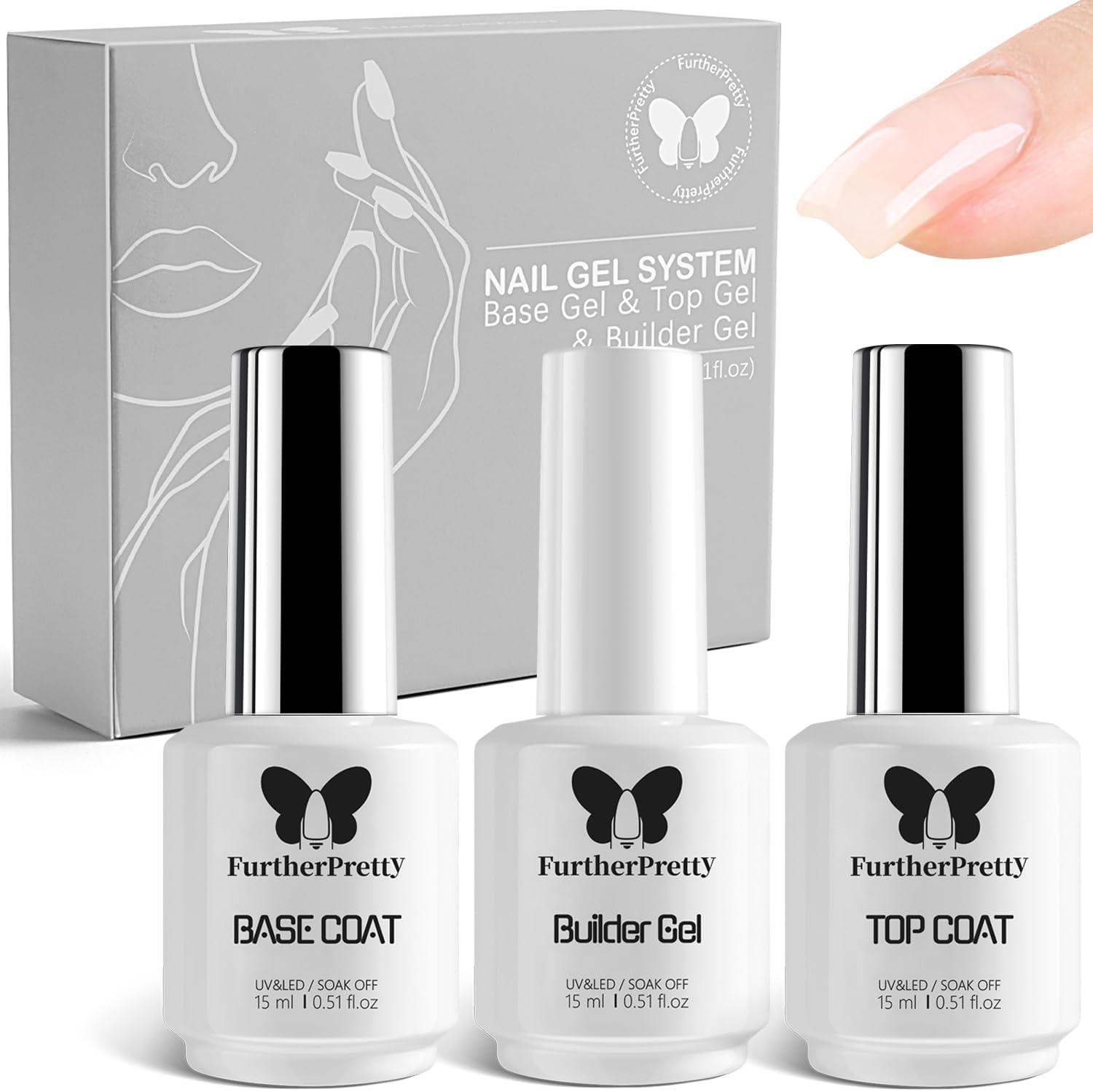 Brille Bee builder gel nail extension kit front view showing three premium gel bottles