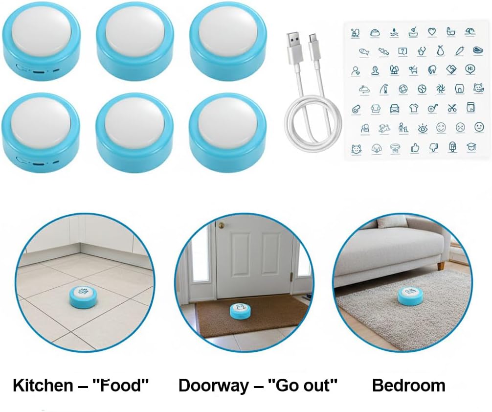 Topodome interactive dog talking buttons being charged via USB Type C cable