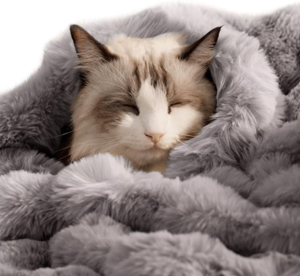 SOMAHE Cat Blanket, Reversible Sherpa & Bubble Fleece Pet Throw, Ultra-Soft Plush for Indoor Cats, Machine Washable, Anti-Static, Warm & Cozy, 22"x18" Inch White - Image 12