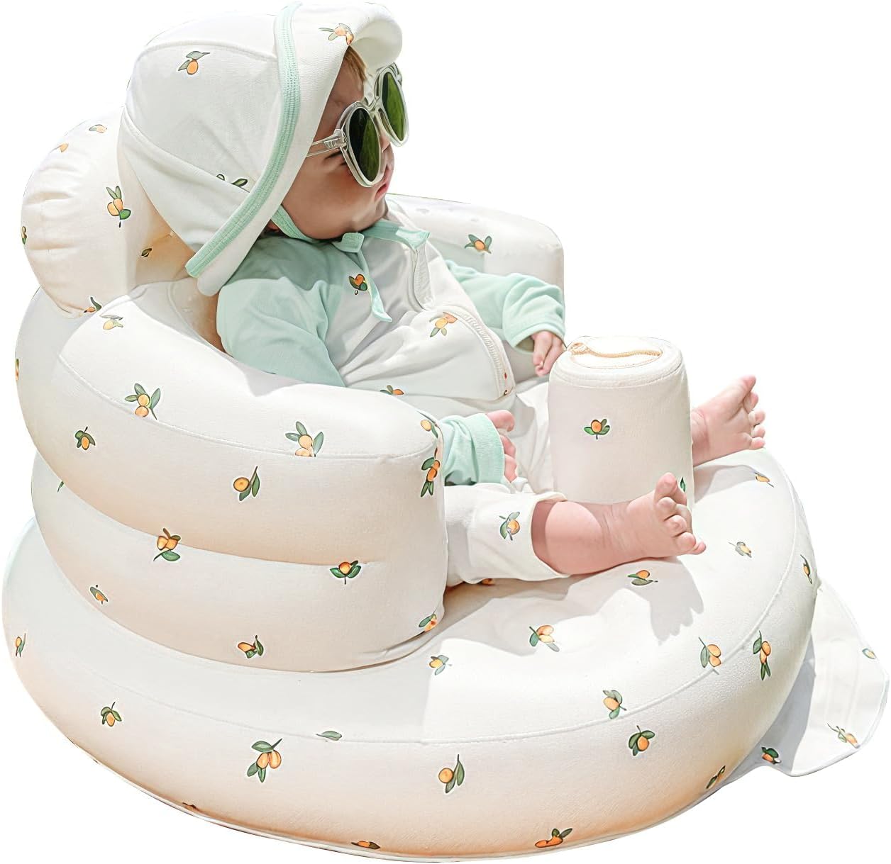 AirSwim inflatable baby seat front view in bright orange