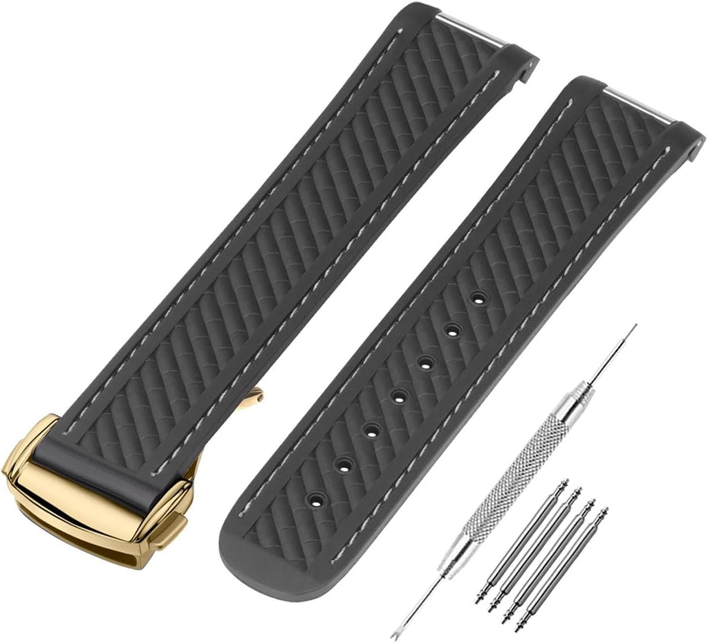 Watch Band Compatible with Omega Seamaster 300 AT150 Aqua Terra 8900 Curved End Steel Buckle, Soft Silicone Rubber Replacement Wrist Strap for Omega Seamaster Series Watch Straps - Image 14