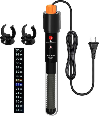 Pulaco 100 Watt Aquarium Heater front view with display