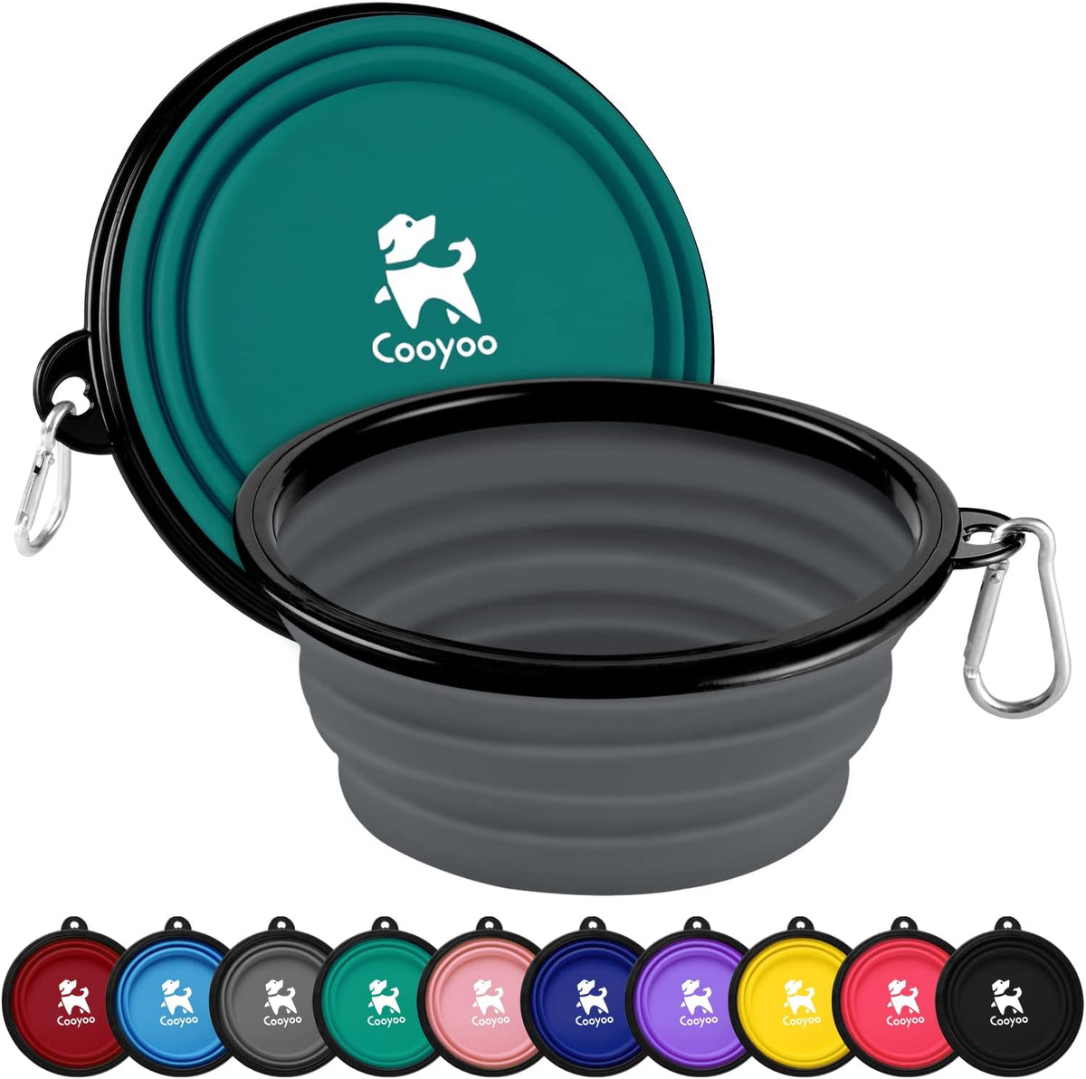 COOYOO Collapsible Dog Bowl,2 Pack Collapsible Dog Water Bowls for Cats Dogs,Portable Pet Feeding Watering Dish for Walking Parking Traveling with 2 Carabiners - Image 9