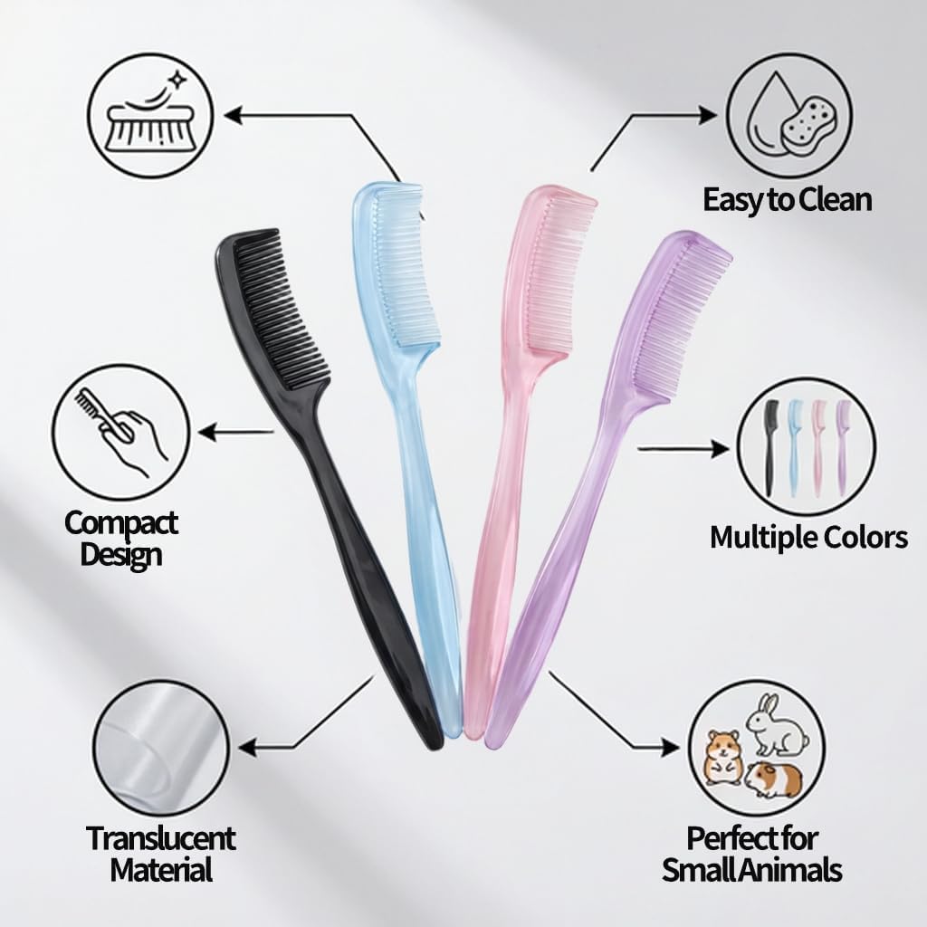 Four durable multi colored grooming combs for pocket pets overhead view