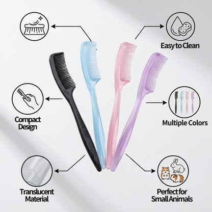 Four durable multi colored grooming combs for pocket pets overhead view