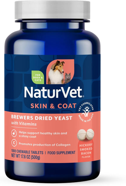 NaturVet - Brewer's Dried Yeast Formula with Garlic Flavoring - Plus Omegas | Rich in Omega-3, 6 & 9 Fatty Acids | Fortified with B1, B2, Niacin & Vitamin C | for Dogs & Cats | 1000 Chewable Tablets - Image 9