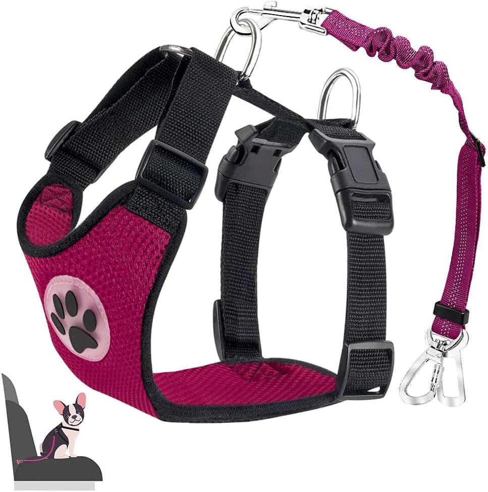 Lukovee Dog Car Harness Seat Belt, Adjustable Mesh Breathable Vest with Elastic Bungee Tether, Soft Padded 2-in-1 Safety Car Harness Seatbelt for Small Medium Large Dogs (Purple,M) - Image 15