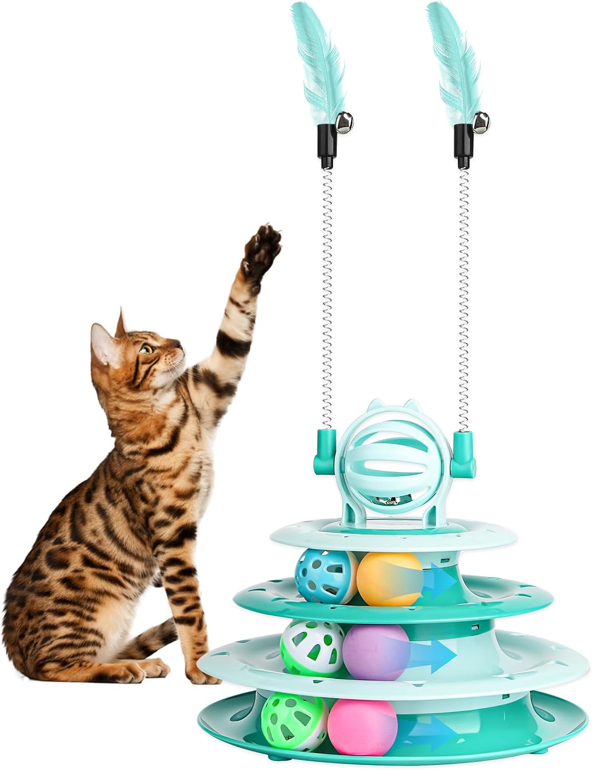 Goosheep Cat Toy Interactive Pet Plaything for Indoor Kitten Interactive Kitty Puzzle Ball with 2 Cat-Tease (Blue) - Image 9