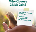 Back label details of Manna Pro chick grit with probiotics guaranteed analysis and feeding directions