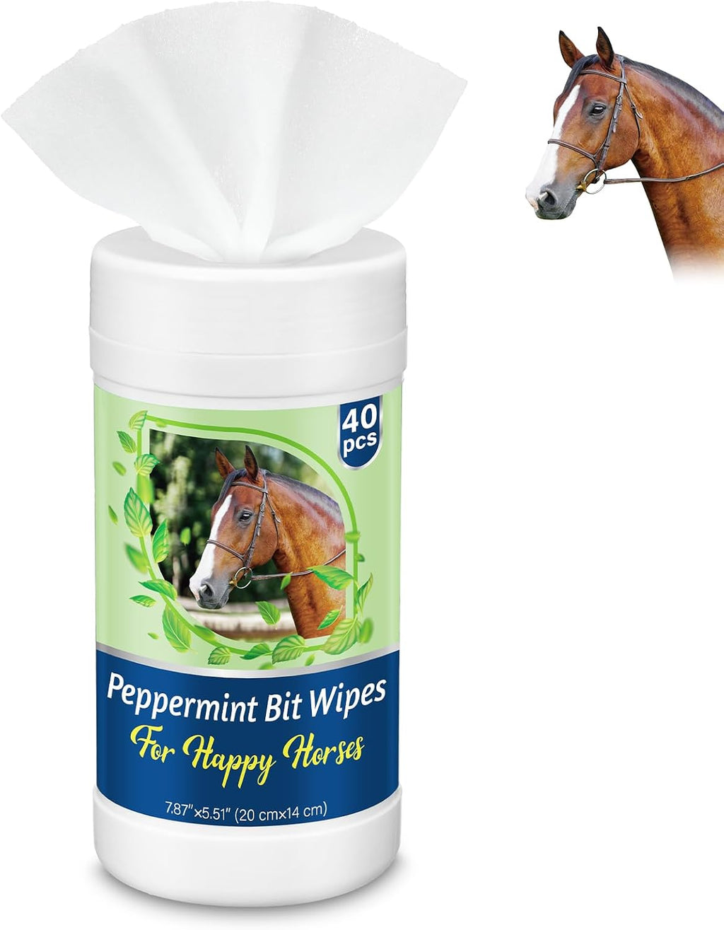 Threlaco Peppermint Horse Bit Wipes front view canister on a stable background