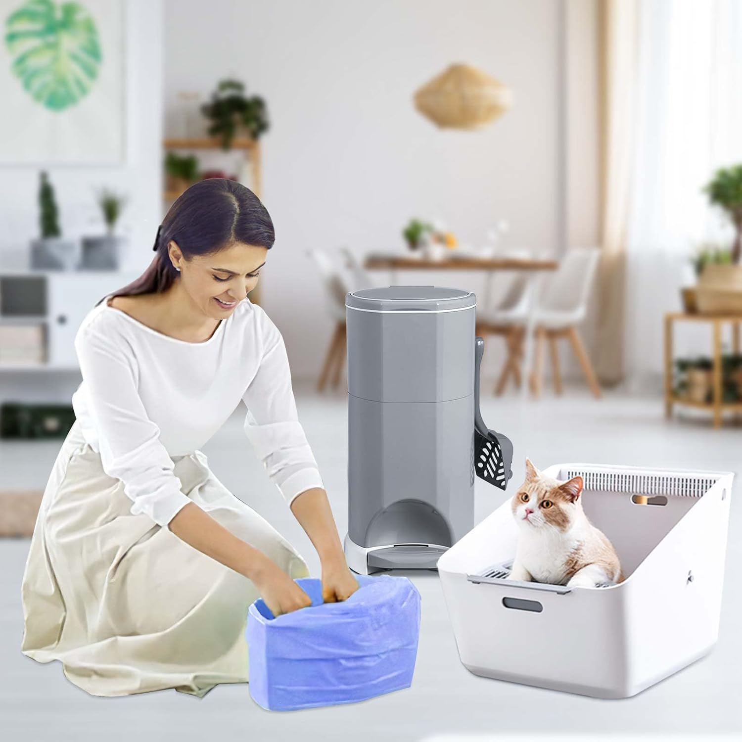 Four pack bundle of RUZAKO litter liners displayed side by side highlighting the odor control feature
