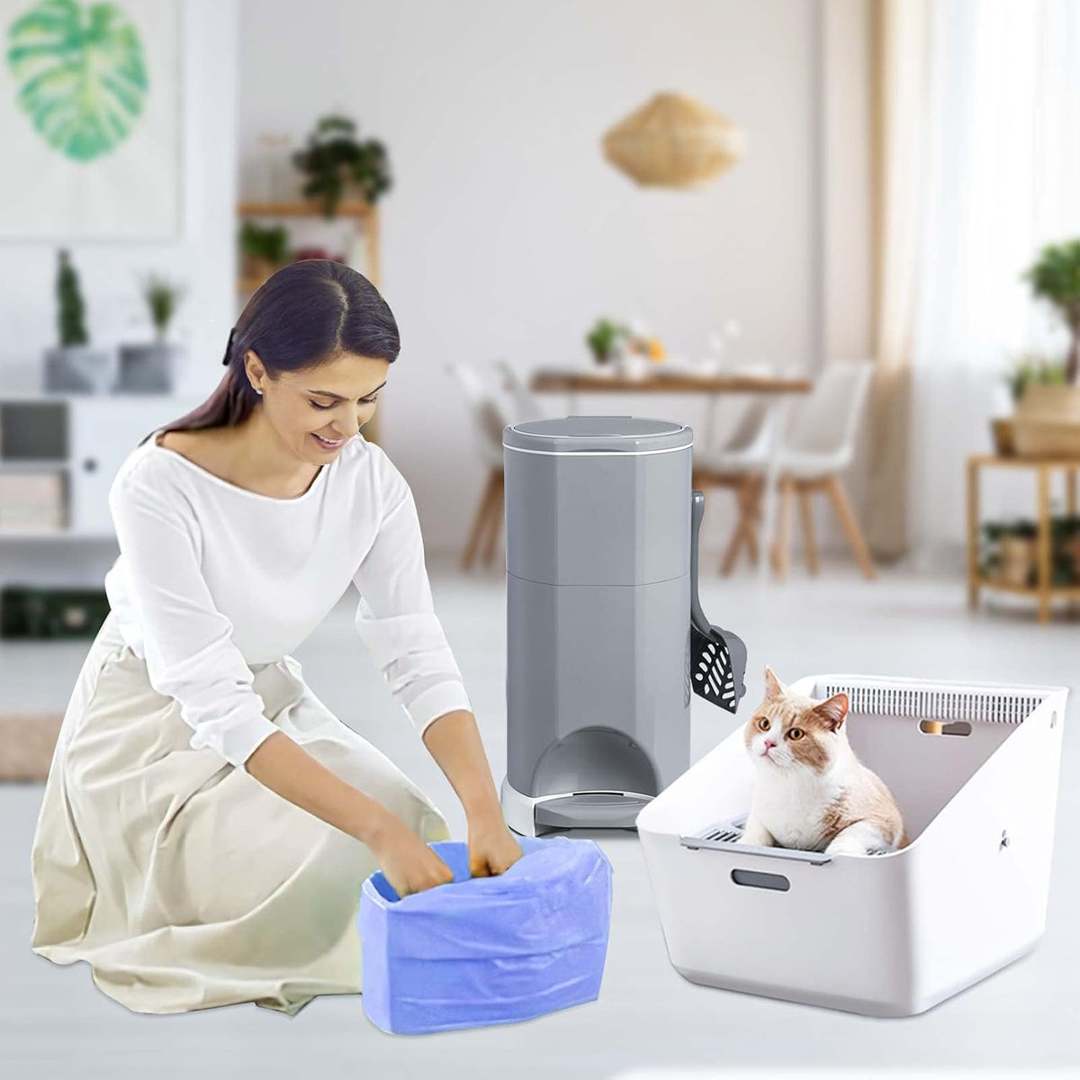 Four pack bundle of RUZAKO litter liners displayed side by side highlighting the odor control feature