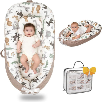 Bubbyhuts organic cotton baby lounger animal print front view