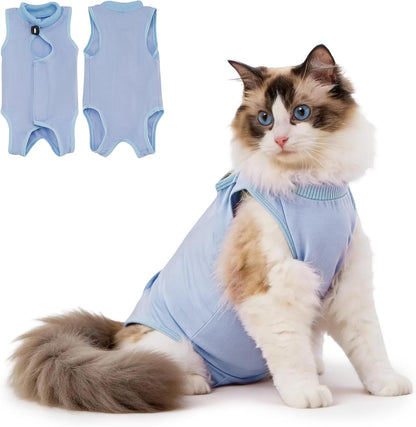Back view of Avont cat recovery suit fasteners
