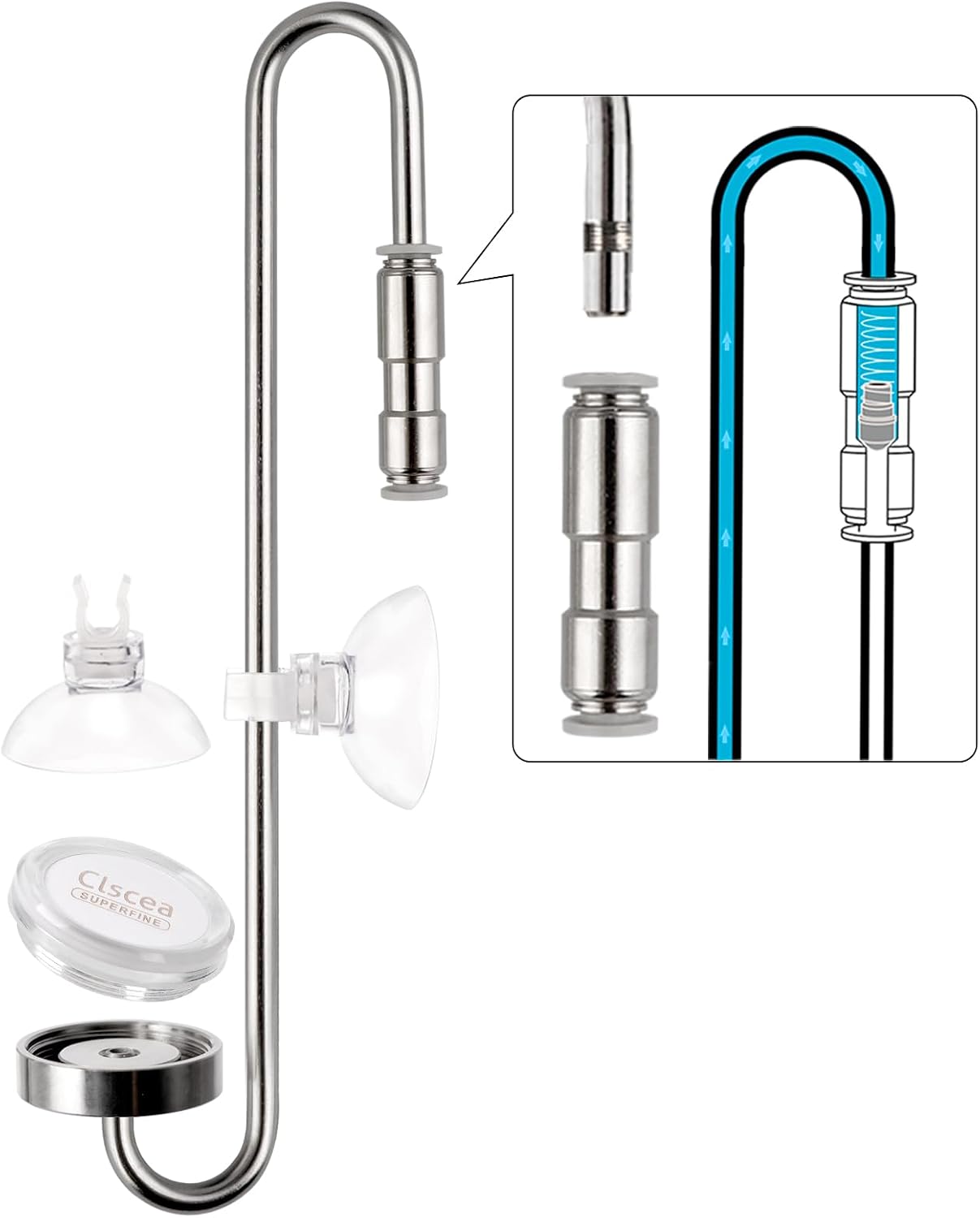 Aquarium Stainless Steel CO2 Diffuser Atomizer with Integrated Check Valve for Rimless Tanks, DC300-20 - Image 9