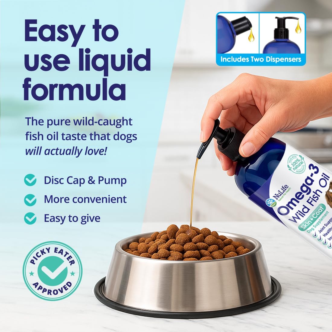 NuLife Natural Pet Health liquid omega fatty acid supplement for brain and heart vitality