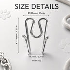 Five pieces of silver metal extra links for training collars laid out on white background